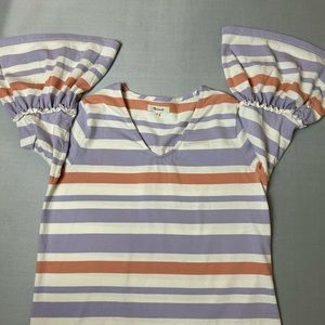 Madewell Top Women Size M Striped Bell Raffle Sleeves Cotton